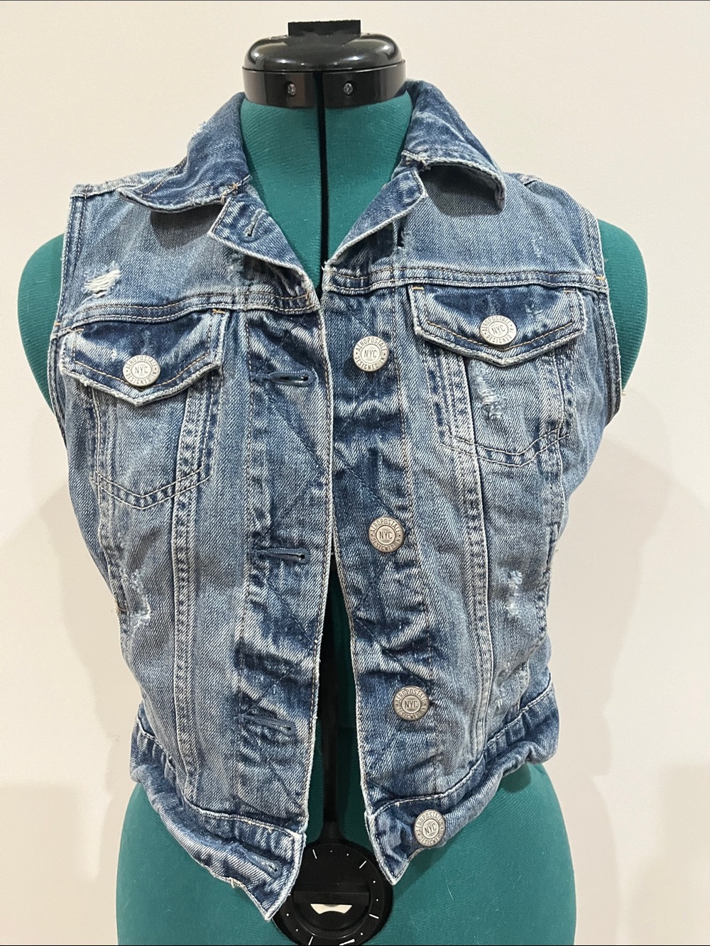 Aeropostale Blue Distressed Denim Sleeveless Vest